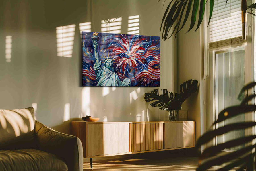 Eternal Flames of Freedom patriotic canvas print, on wall, lifestyle preview