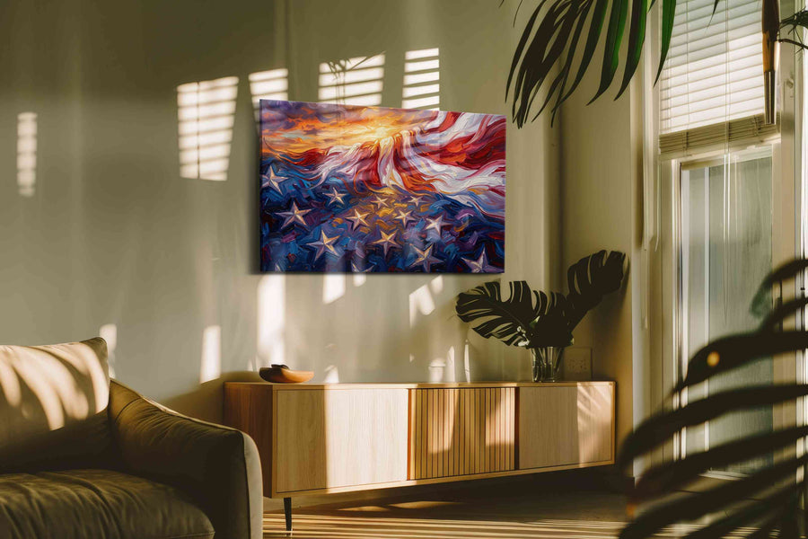 Eternal Waves of Freedom patriotic canvas print in a hung canvas mockup