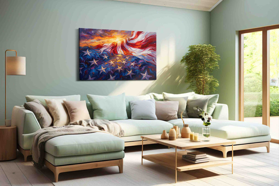 Eternal Waves of Freedom patriotic canvas print, hanging on wall