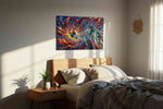 Flames of Freedom patriotic canvas print, displayed in a bedroom