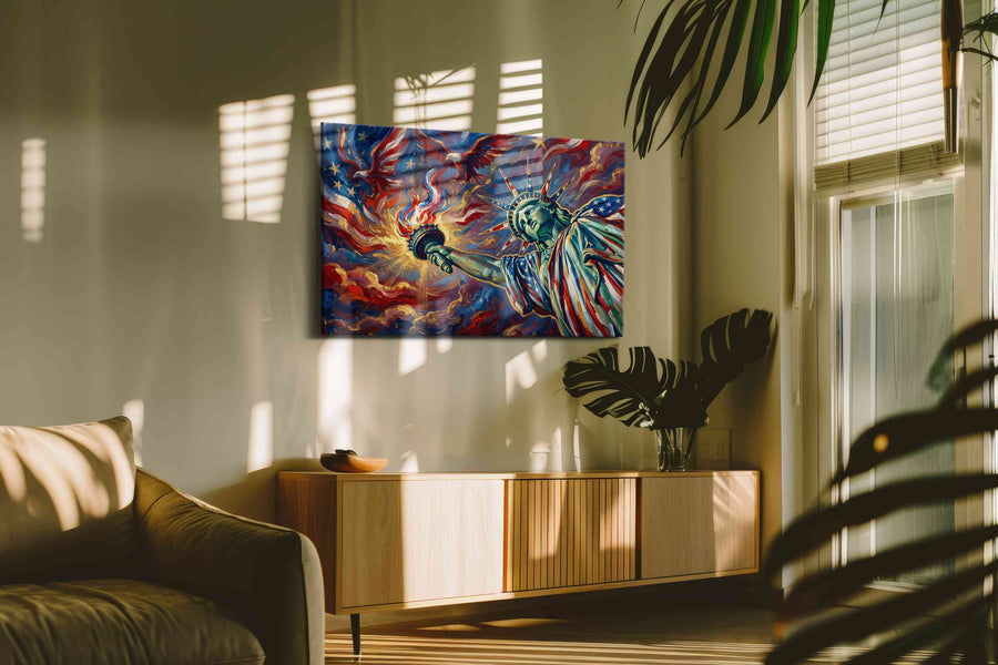Flames of Freedom patriotic canvas print, on wall, lifestyle preview