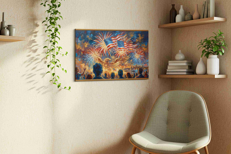 Freedom's Glorious Night II patriotic canvas print, hanging on wall