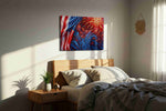 Freedom's Kaleidoscope patriotic canvas print, displayed in a bedroom
