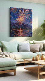 Illuminated Celebration Sky patriotic canvas print, hanging on wall