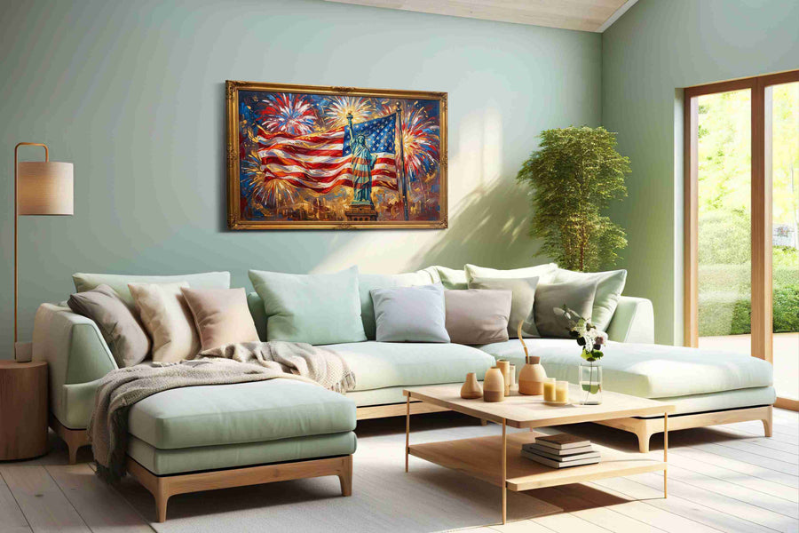 Liberty in Splendor patriotic canvas print, hanging on wall