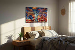 Liberty's Festive Revelry patriotic canvas print, displayed in a bedroom