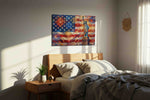 Liberty's Jubilant Night patriotic canvas print, displayed in a bedroom