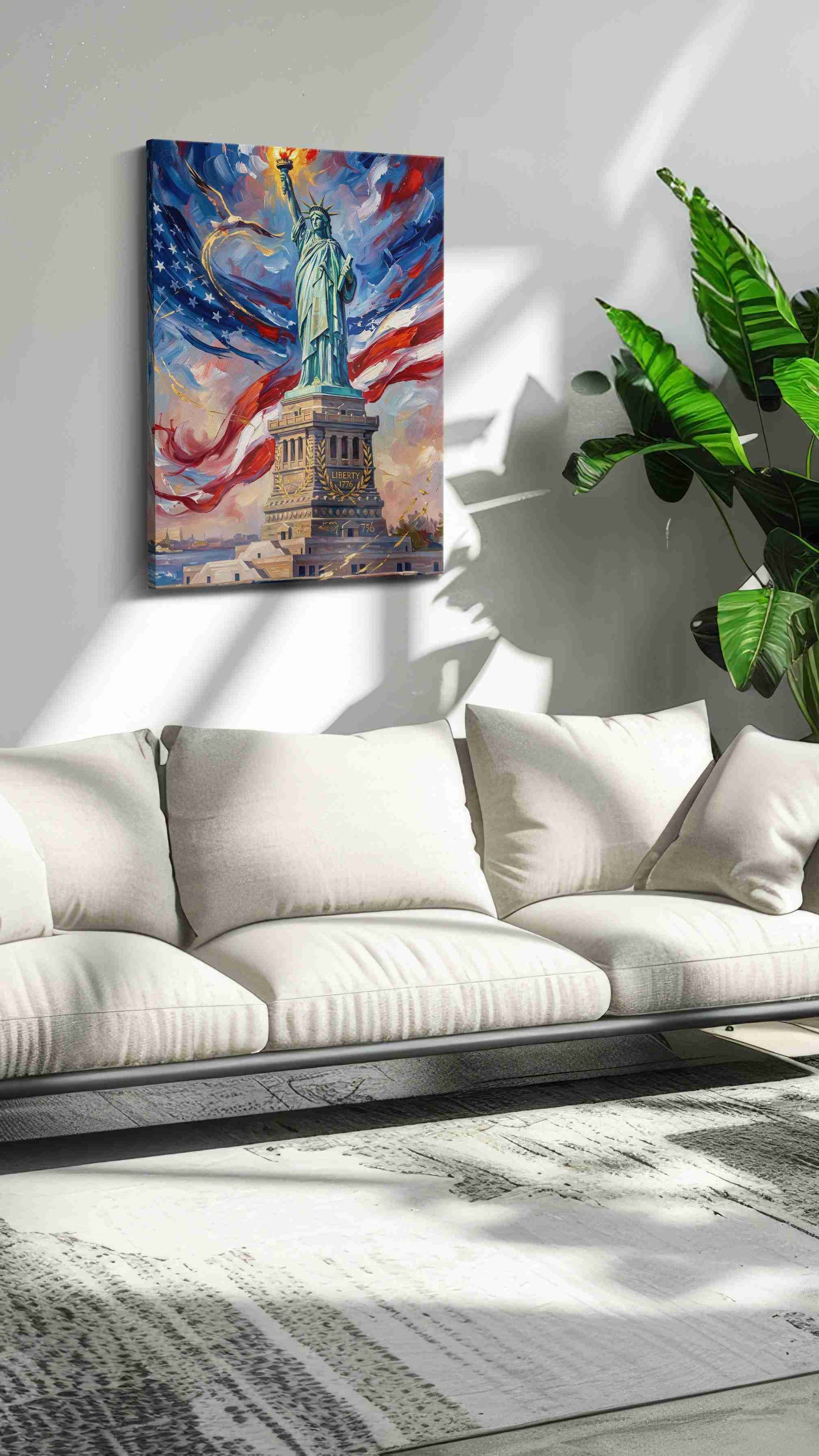 Liberty's Luminous Horizon patriotic canvas print, on wall, lifestyle preview