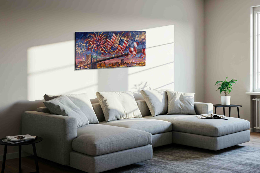 Sky Symphony over Brooklyn – patriotic canvas wall art, gallery-wrapped, ready to hang