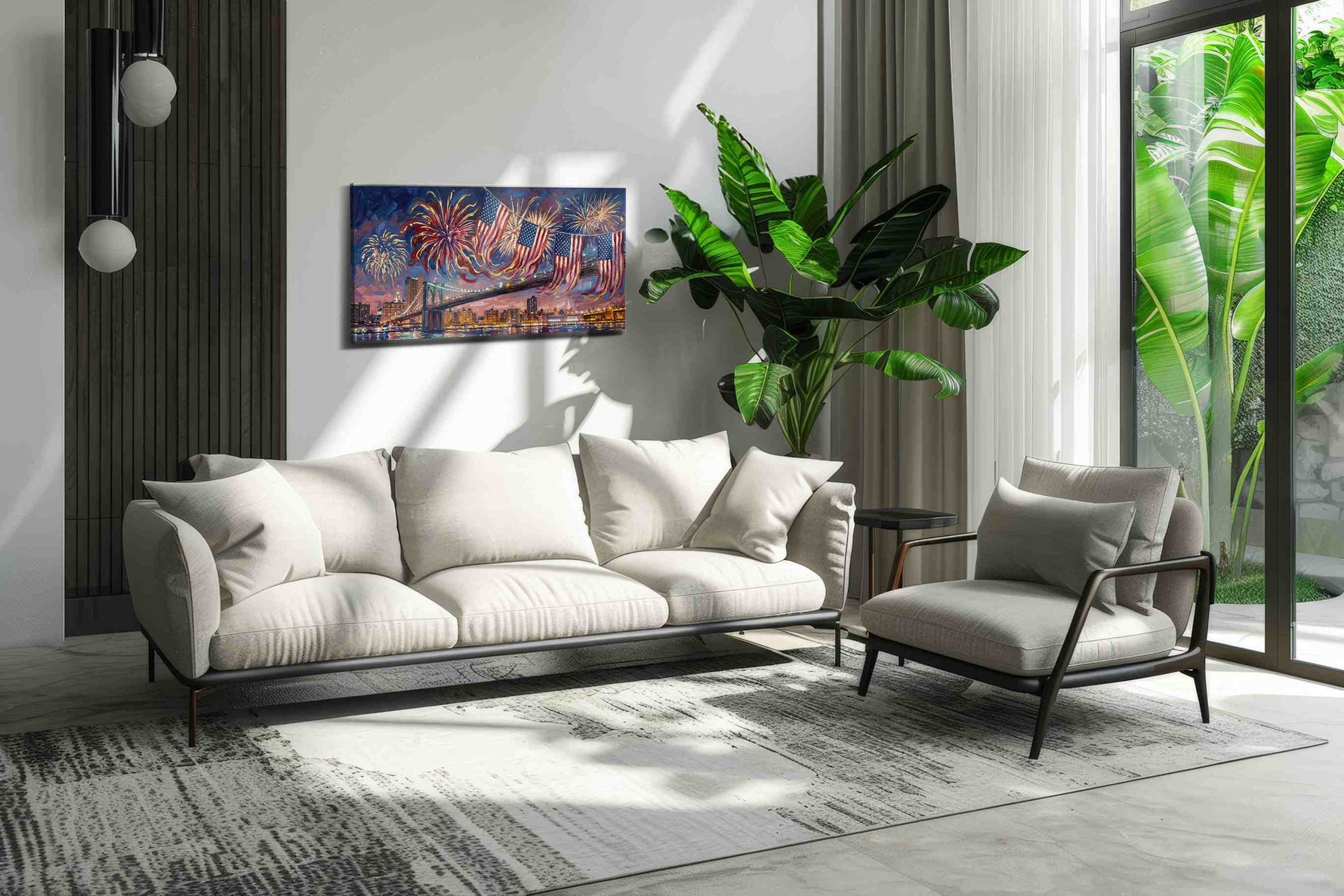 Sky Symphony over Brooklyn patriotic canvas print, on wall, lifestyle preview