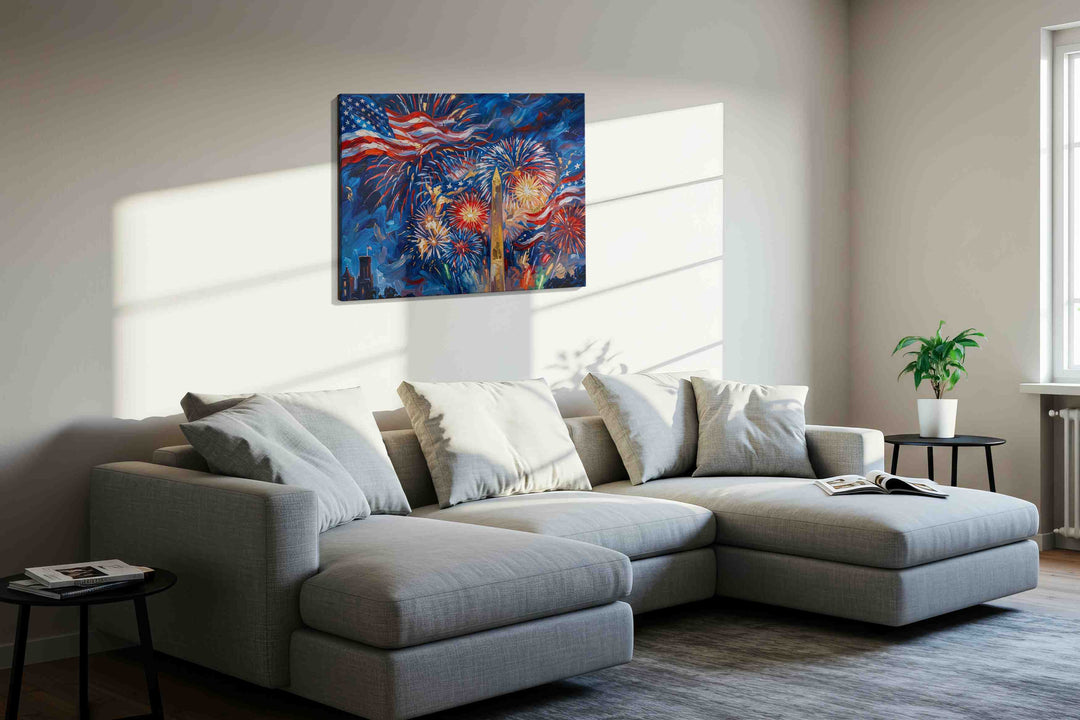 Stars Ablaze in Celebration – patriotic canvas wall art, gallery-wrapped, ready to hang