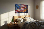 Stars and Stripes Celebration patriotic canvas print, displayed in a bedroom