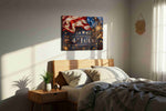 Stars and Stripes Celebration III patriotic canvas print, displayed in a bedroom