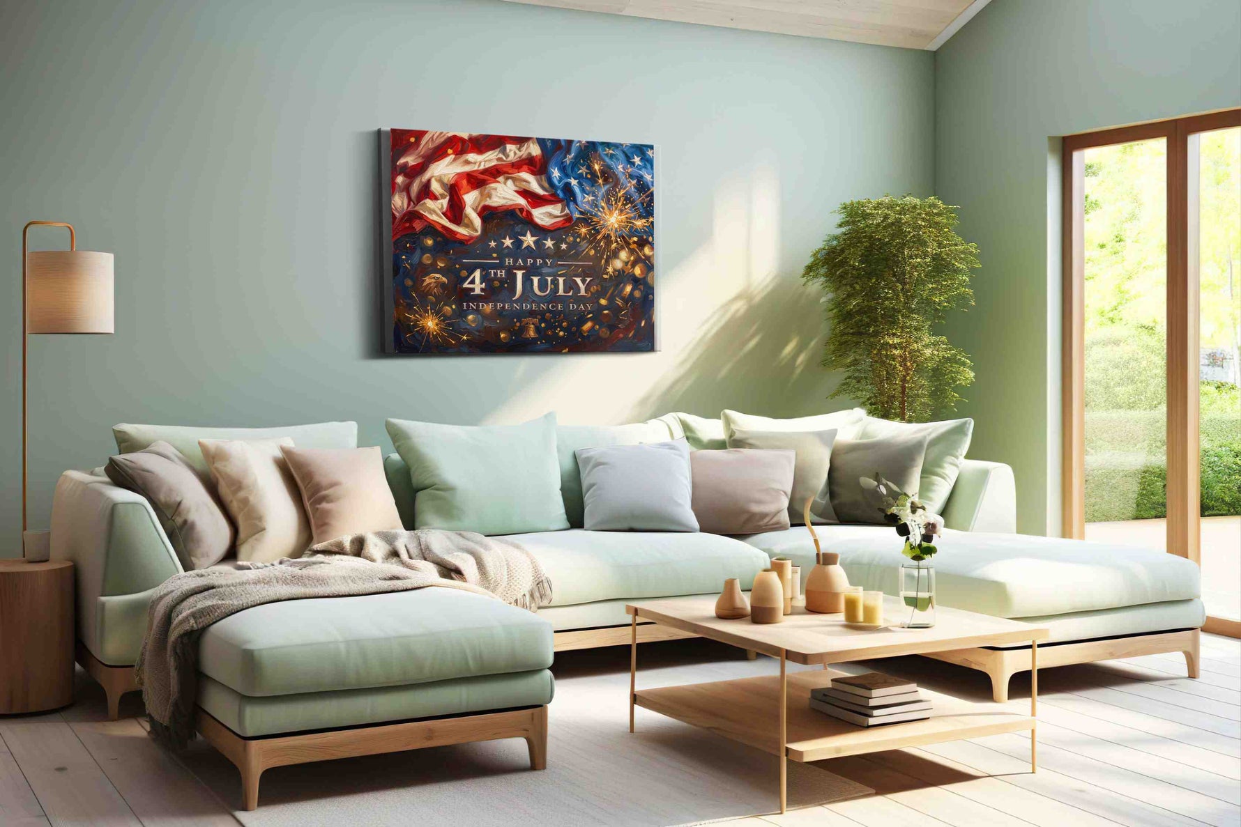 Stars and Stripes Celebration III patriotic canvas print, hanging on wall