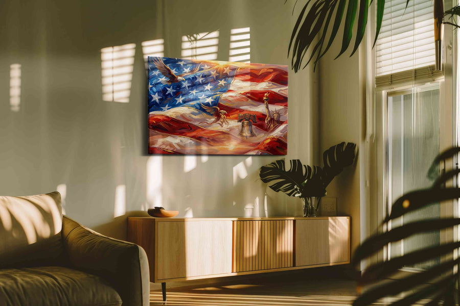 Waves of Freedom patriotic canvas print, on wall, lifestyle preview
