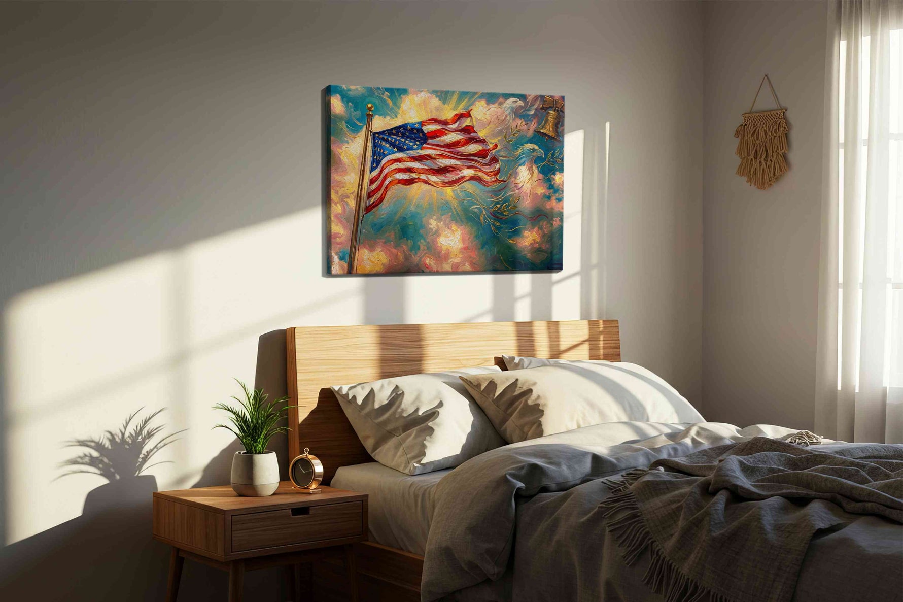 Waves of Freedom II patriotic canvas print, displayed in a bedroom