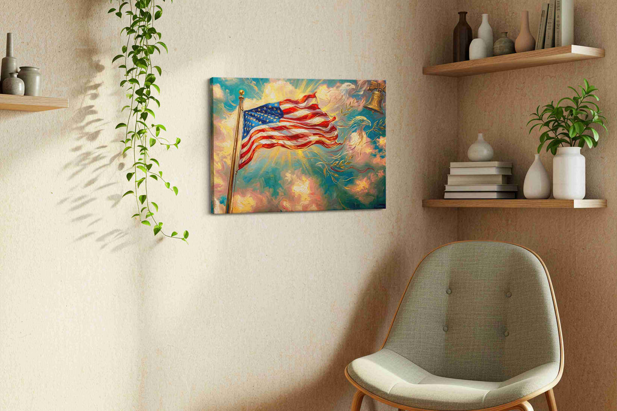 Waves of Freedom II patriotic canvas print in a living room scene