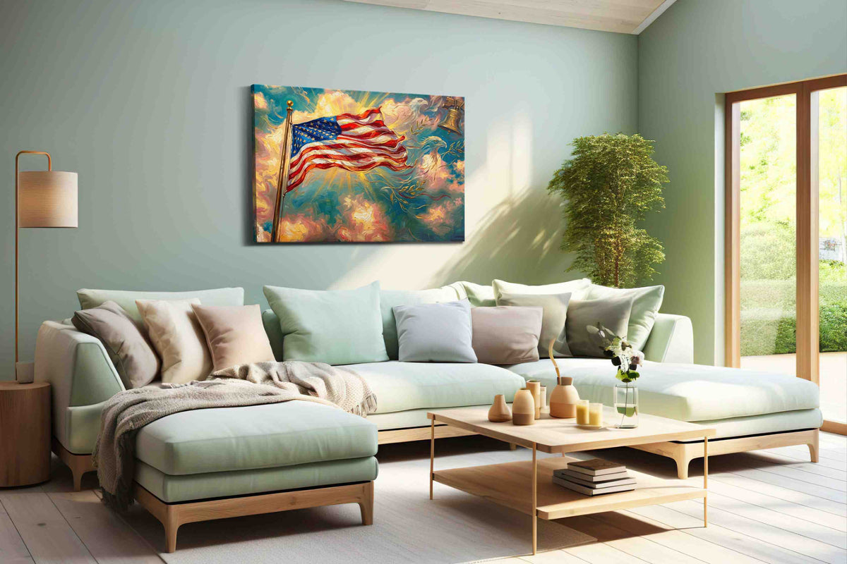 Waves of Freedom II patriotic canvas print, hanging on wall