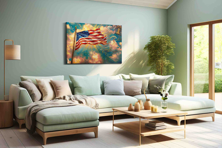 Waves of Freedom II patriotic canvas print, hanging on wall