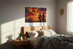 Embers of Connection romance canvas print, displayed in a bedroom