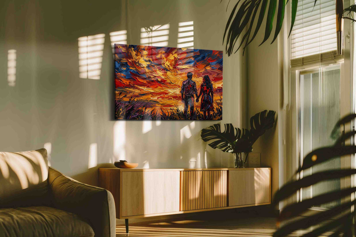 Embers of Connection romance canvas print in a contemporary interior mockup