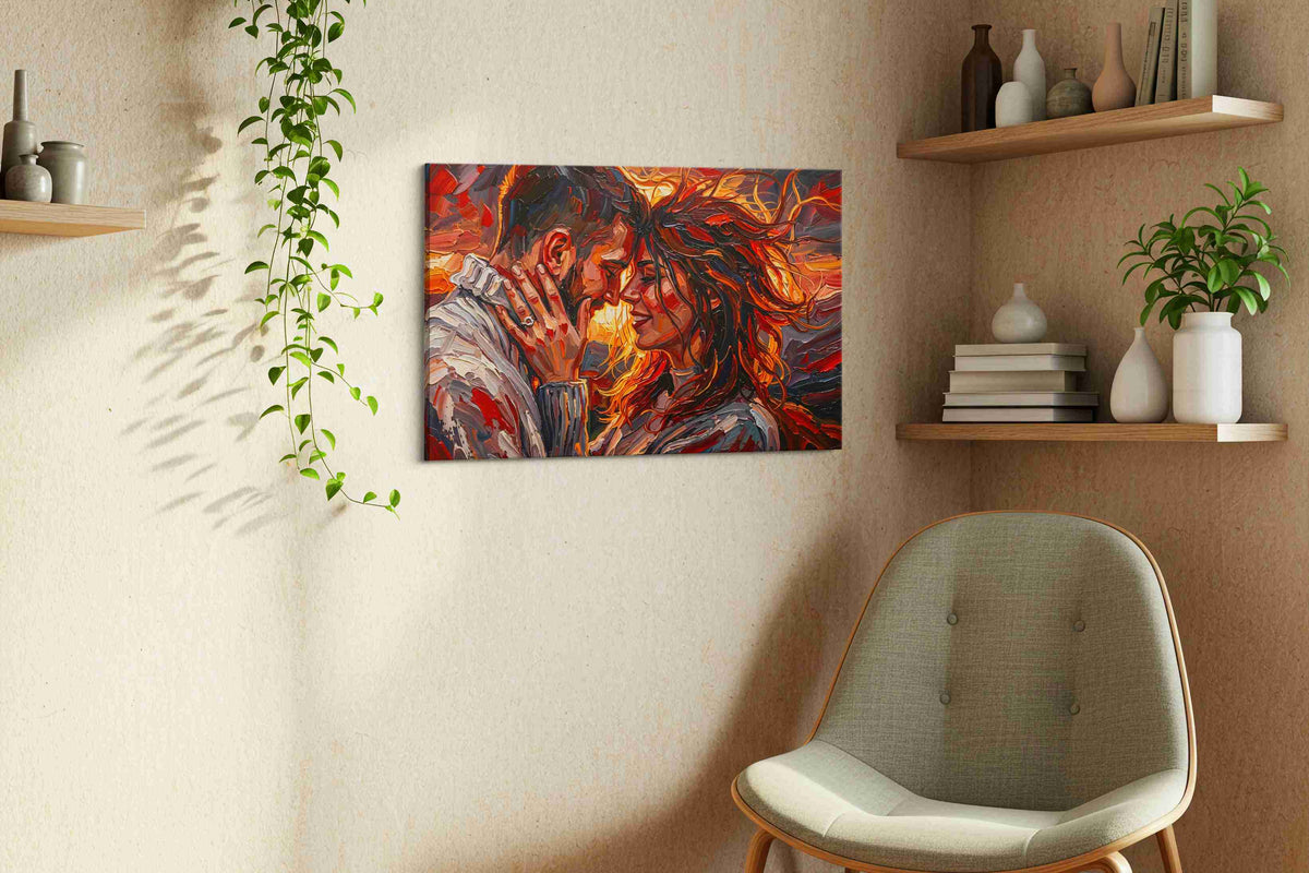 Embers of Passion romance canvas print, displayed in a living room