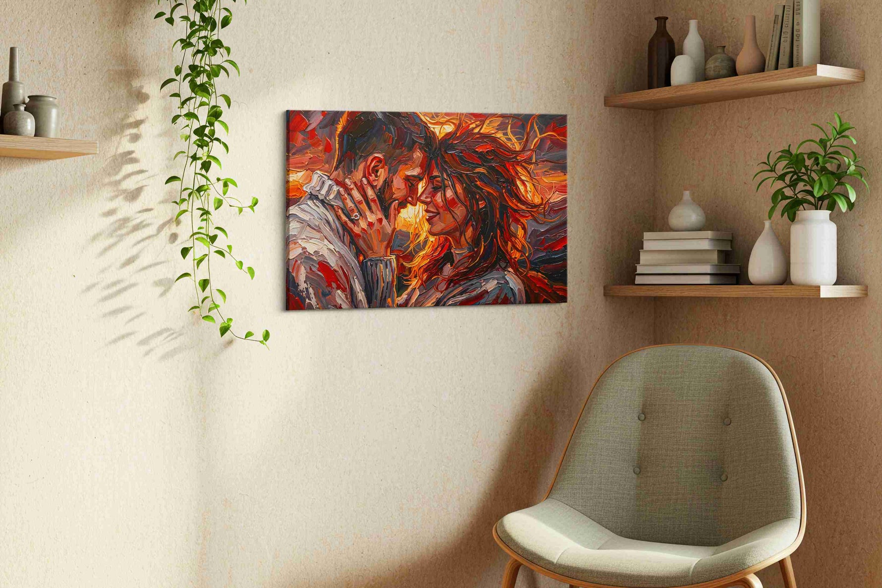 Embers of Passion romance canvas print, displayed in a living room