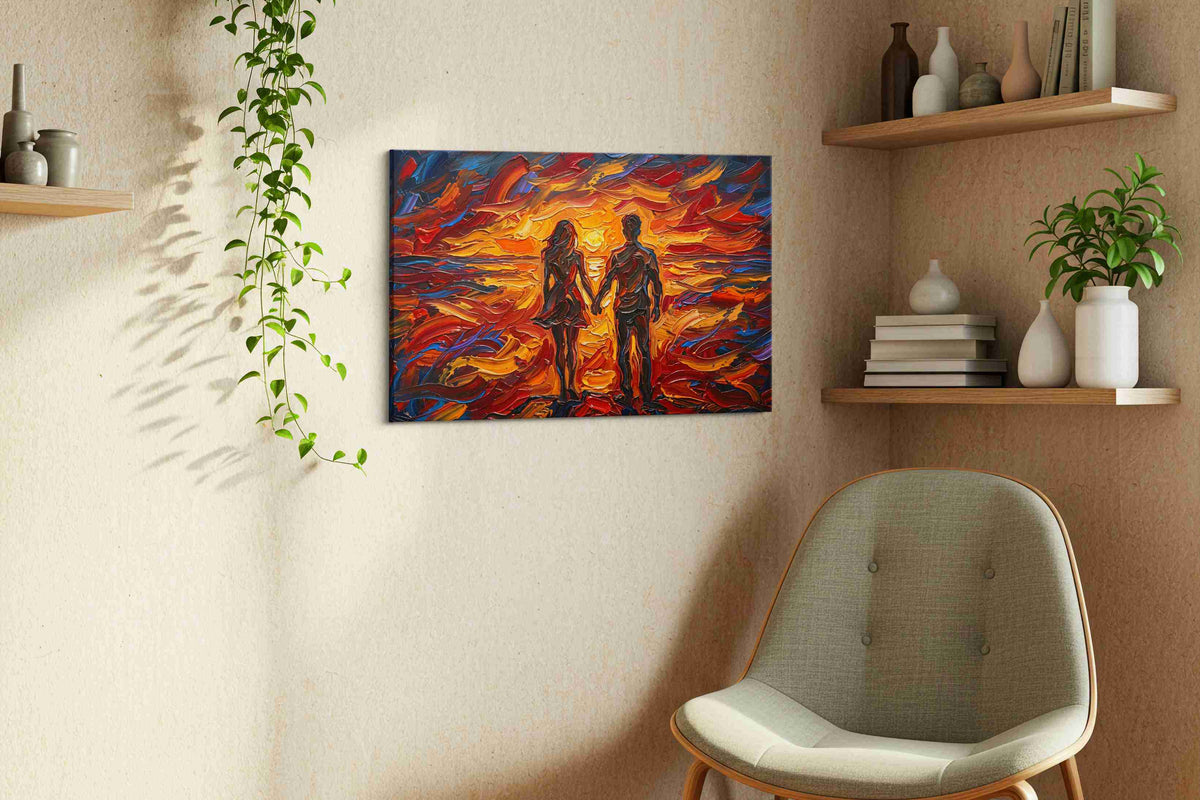 Embers of Twilight romance canvas print, displayed in a living room