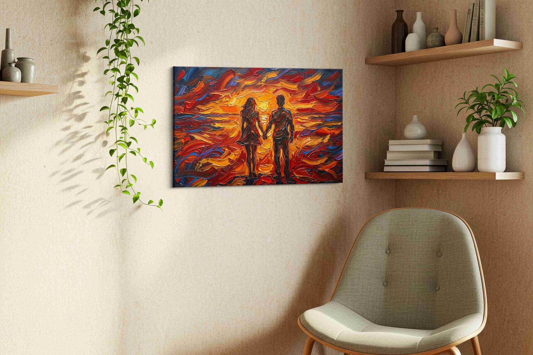 Embers of Twilight romance canvas print, displayed in a living room