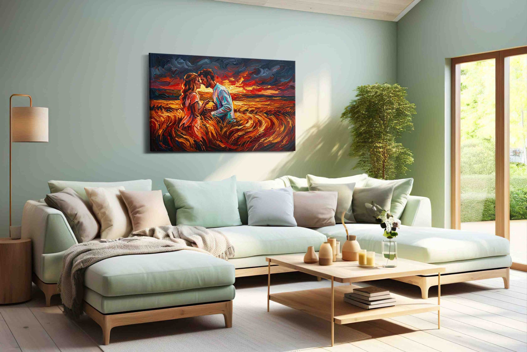 Embers of an Endless Sunset romance canvas print shown in a wall scene