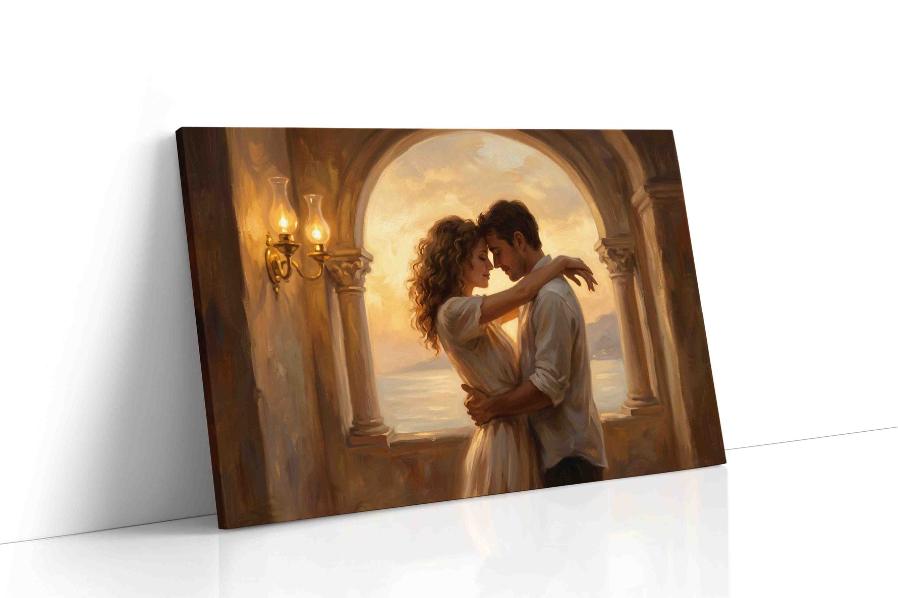 Embrace at Sunset Archway romance canvas print, gallery-wrapped, ready to hang