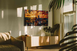 Embrace at Sunset II romance canvas print in a contemporary interior mockup
