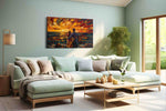 Embrace at Sunset II romance canvas print, hanging on wall