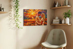 Eternal Embrace at Sunset romance canvas print styled in a living room