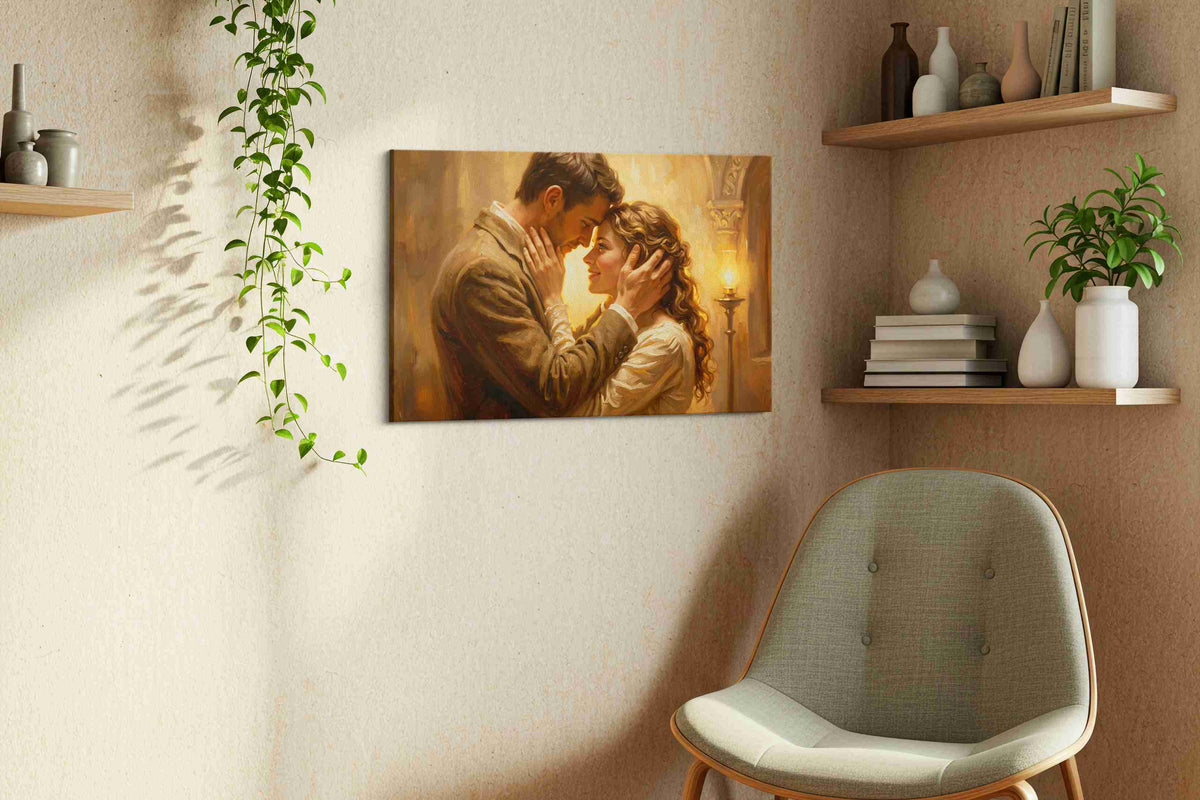 Eternal Embrace in Candlelight romance canvas print, hanging on wall — view 2