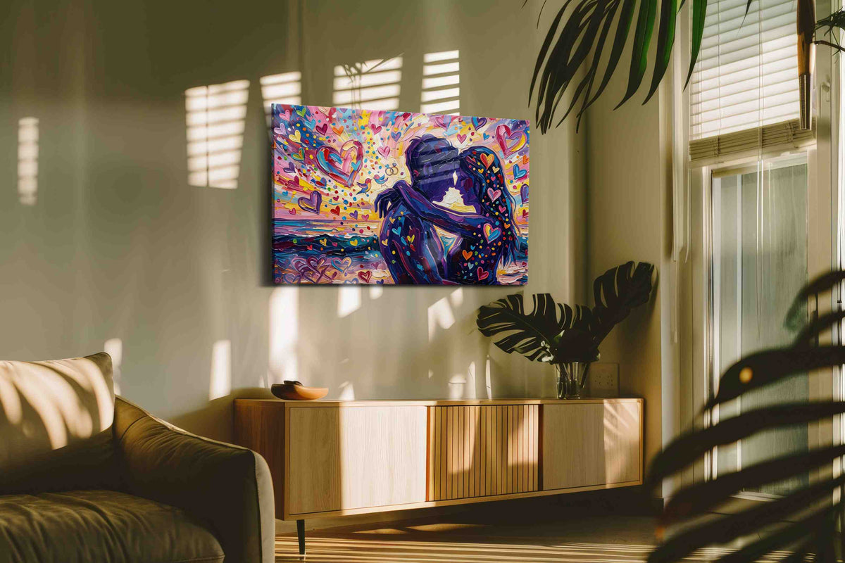 Eternal Embrace in Heartburst – romance canvas wall art, gallery-wrapped, ready to hang