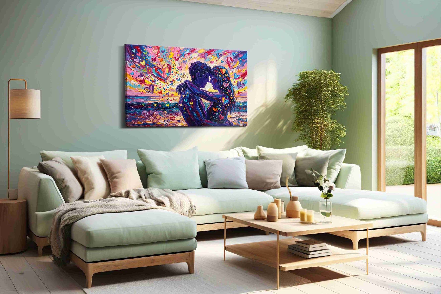 Eternal Embrace in Heartburst romance canvas print shown in a wall scene