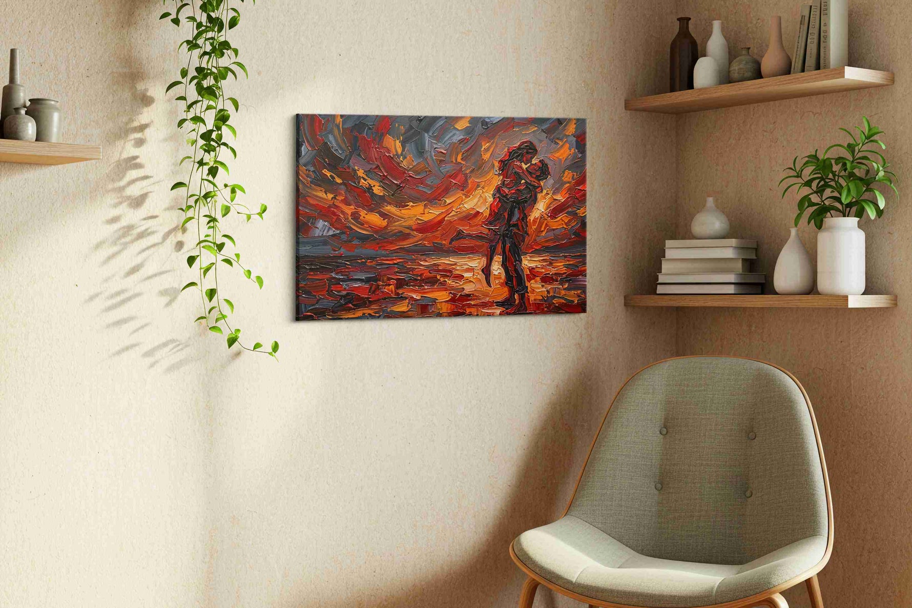 Eternal Embrace of Fire romance canvas print, displayed in a living room