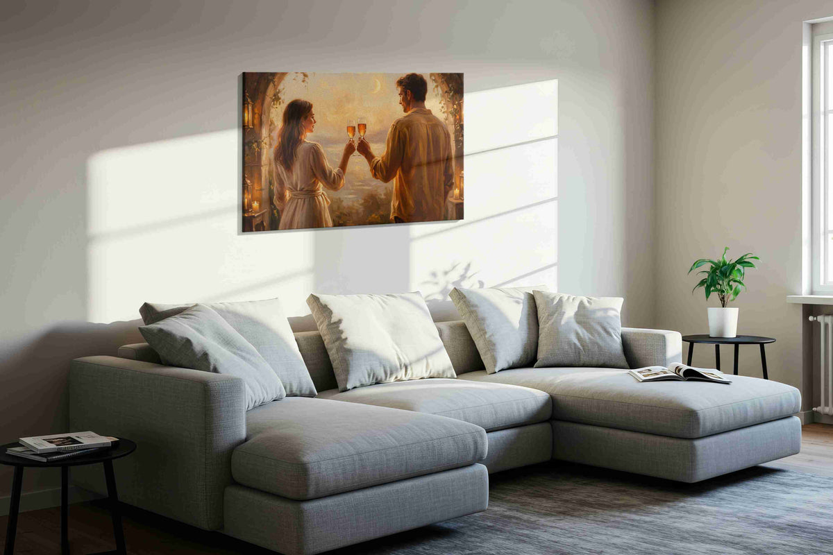 Eternal Evening Toast romance canvas print in a living room scene