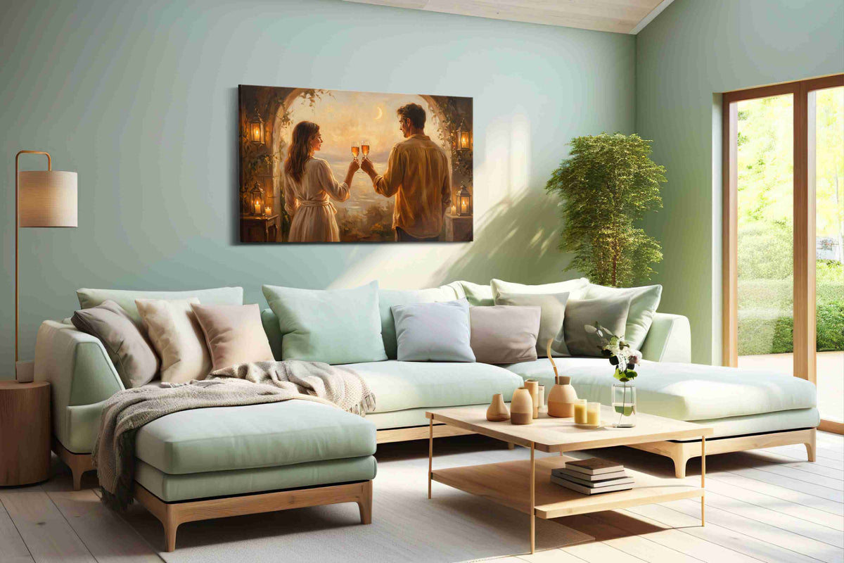 Eternal Evening Toast romance canvas print, hanging on wall