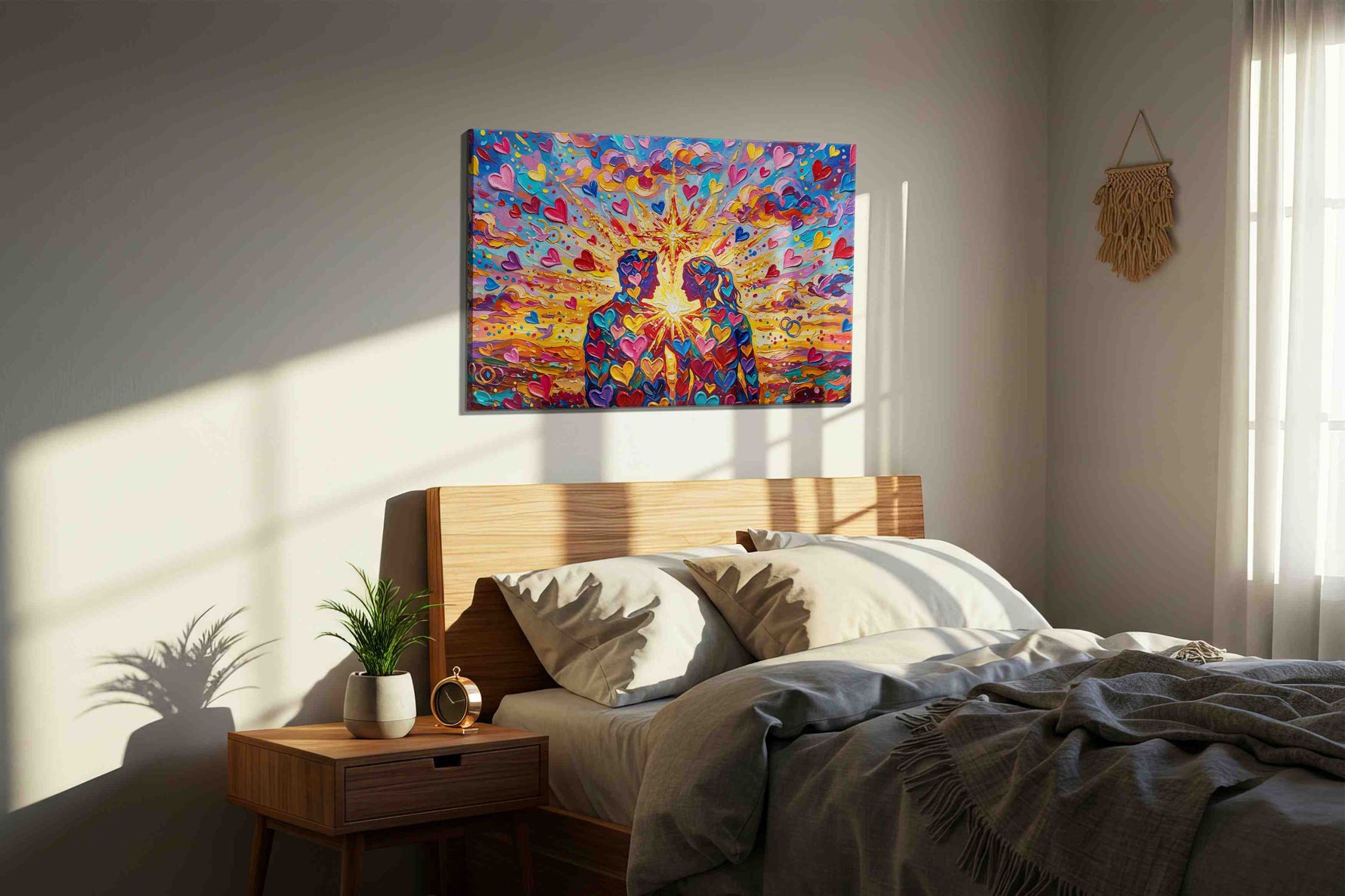 Eternal Love Symphony romance canvas print, displayed in a bedroom