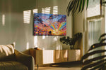 Love's Vibrant Sunset romance canvas print, on wall, lifestyle preview