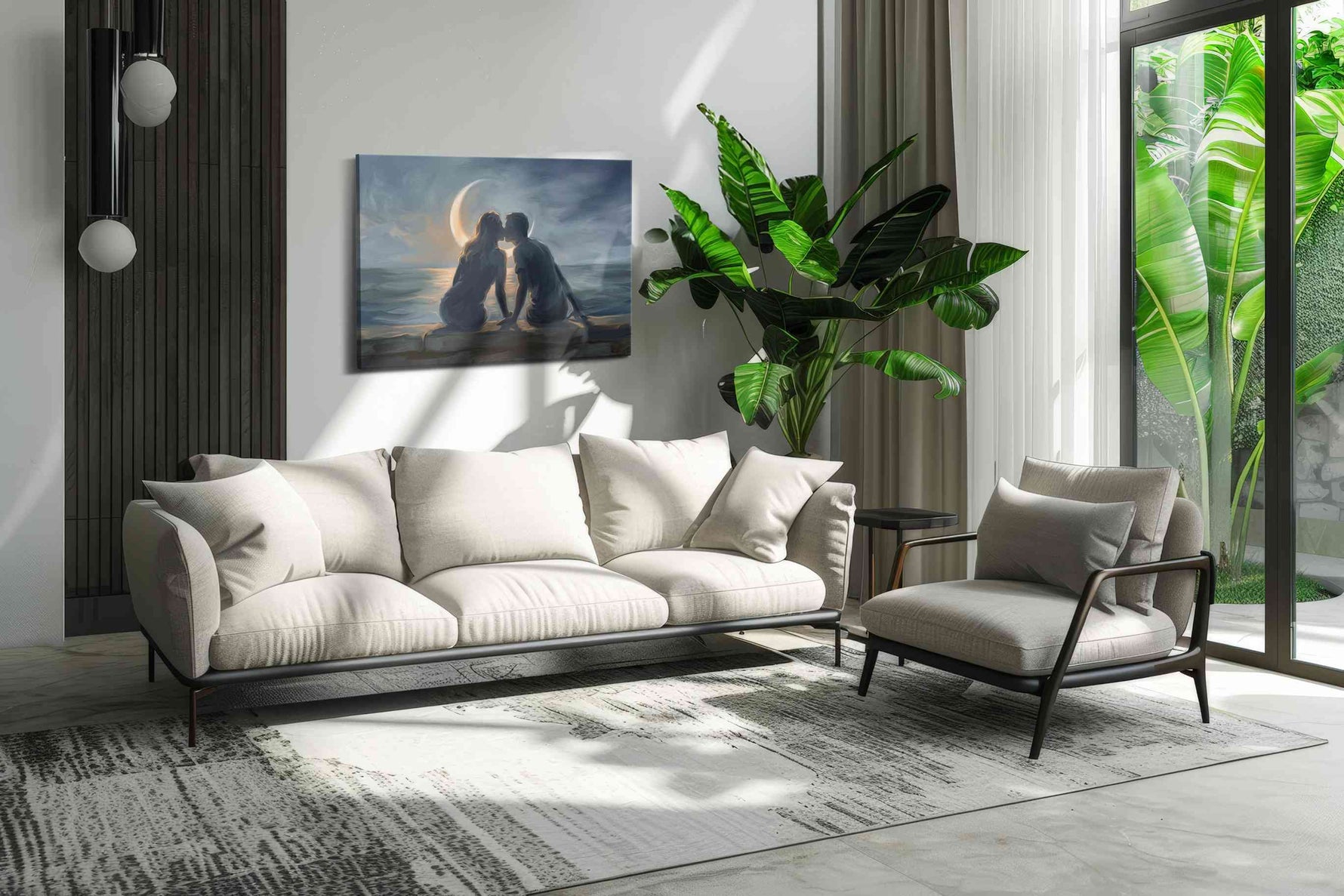 Moonlit Embrace romance canvas print, on wall, lifestyle preview