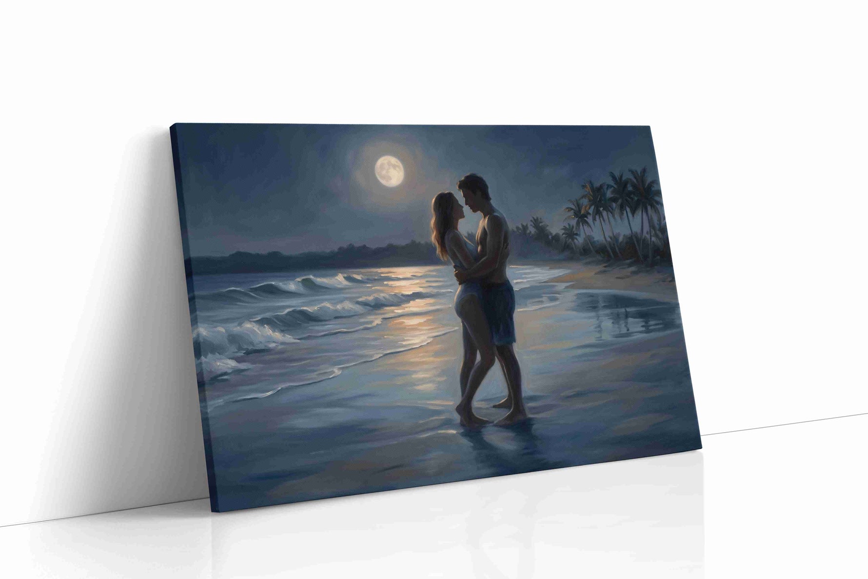Moonlit Embrace by the Sea romance canvas print, gallery-wrapped, ready to hang