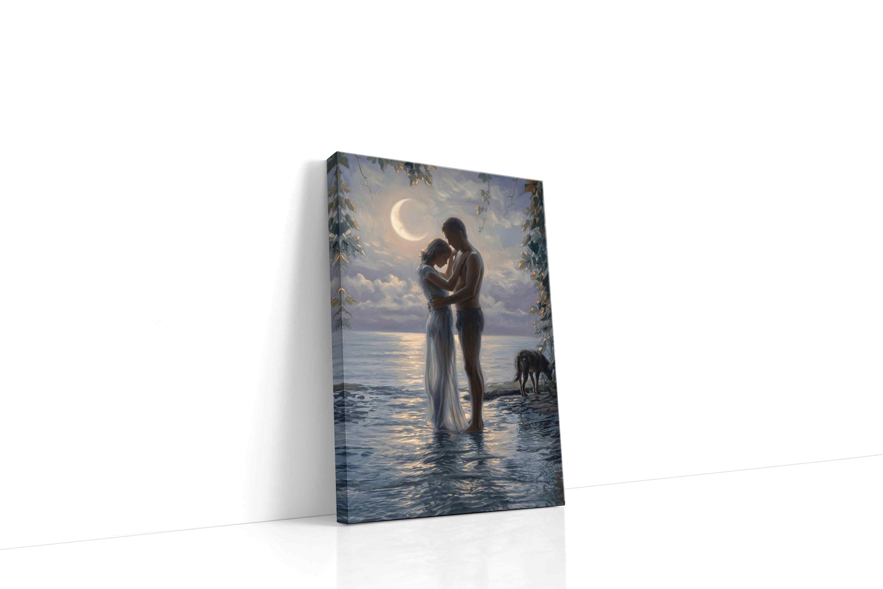 Moonlit Embrace by the Sea II romance canvas print, gallery-wrapped, ready to hang