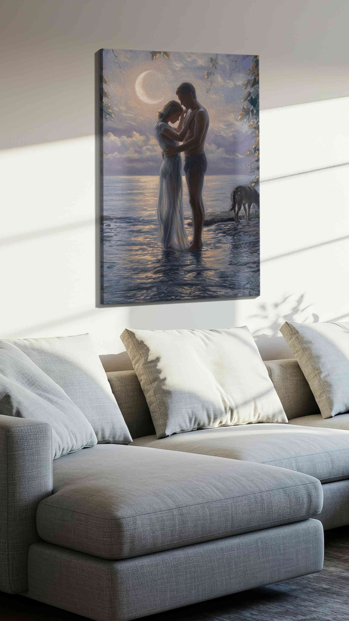 Moonlit Embrace by the Sea II – romance canvas wall art, gallery-wrapped, ready to hang