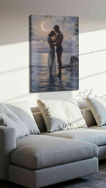 Moonlit Embrace by the Sea II – romance canvas wall art, gallery-wrapped, ready to hang