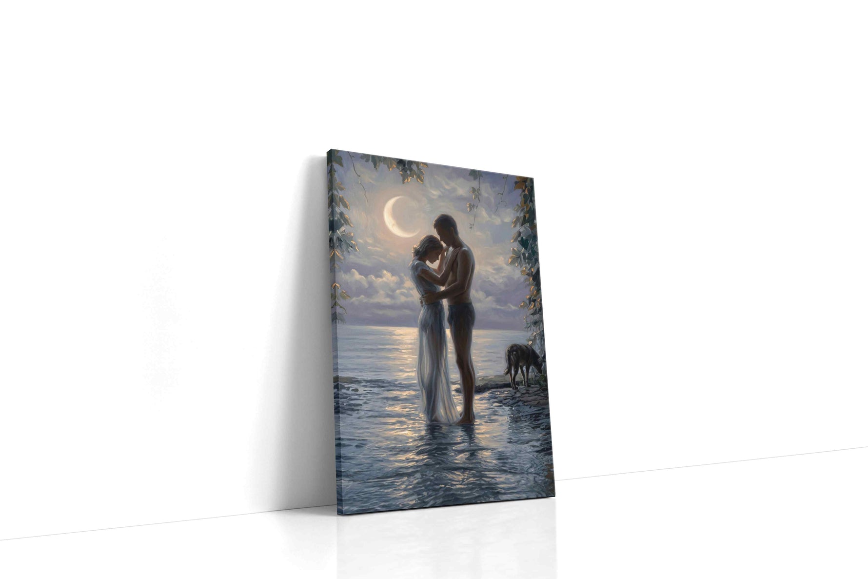Moonlit Embrace by the Sea II romance canvas print gallery-wrapped portrait canvas studio shot