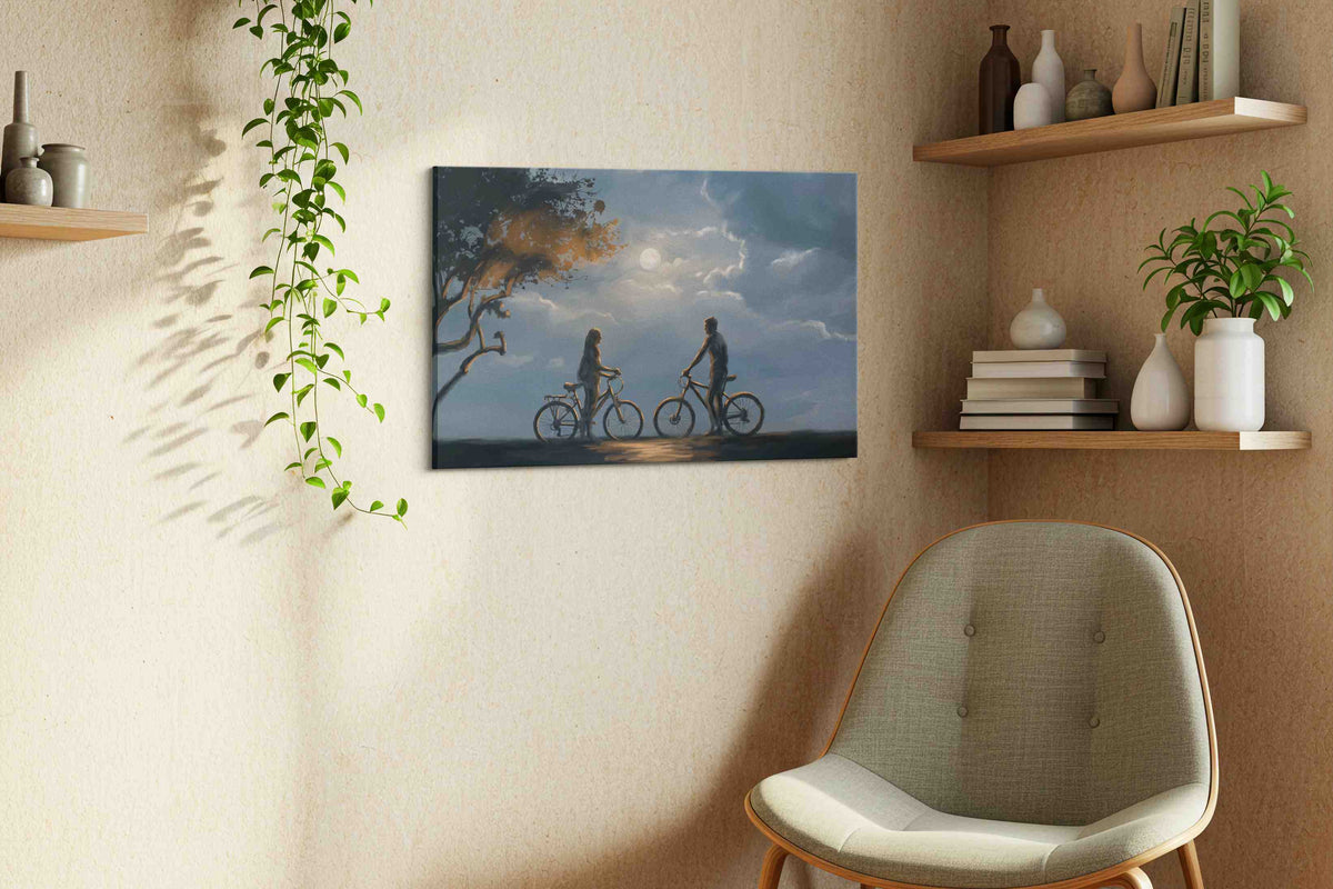 Moonlit Encounter romance canvas print, displayed in a living room
