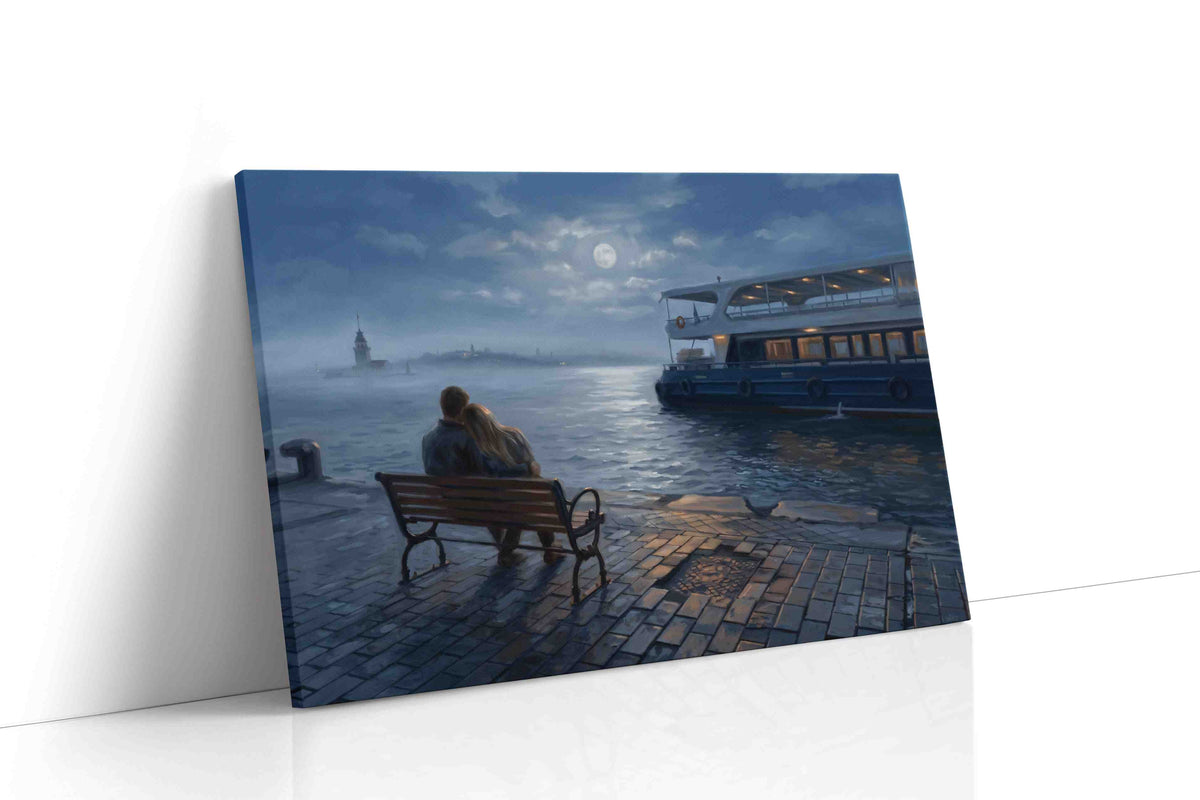 Moonlit Harbor Romance romance canvas print, gallery-wrapped, ready to hang